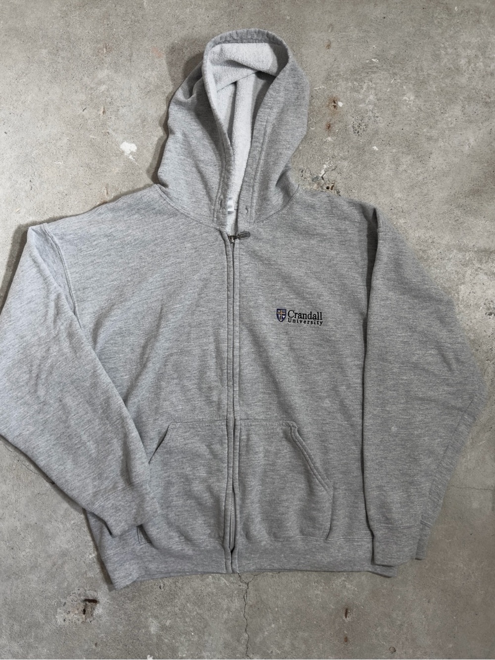 Vintage Gildan Wolf Grey Zip Down Terry Lined Hoodie